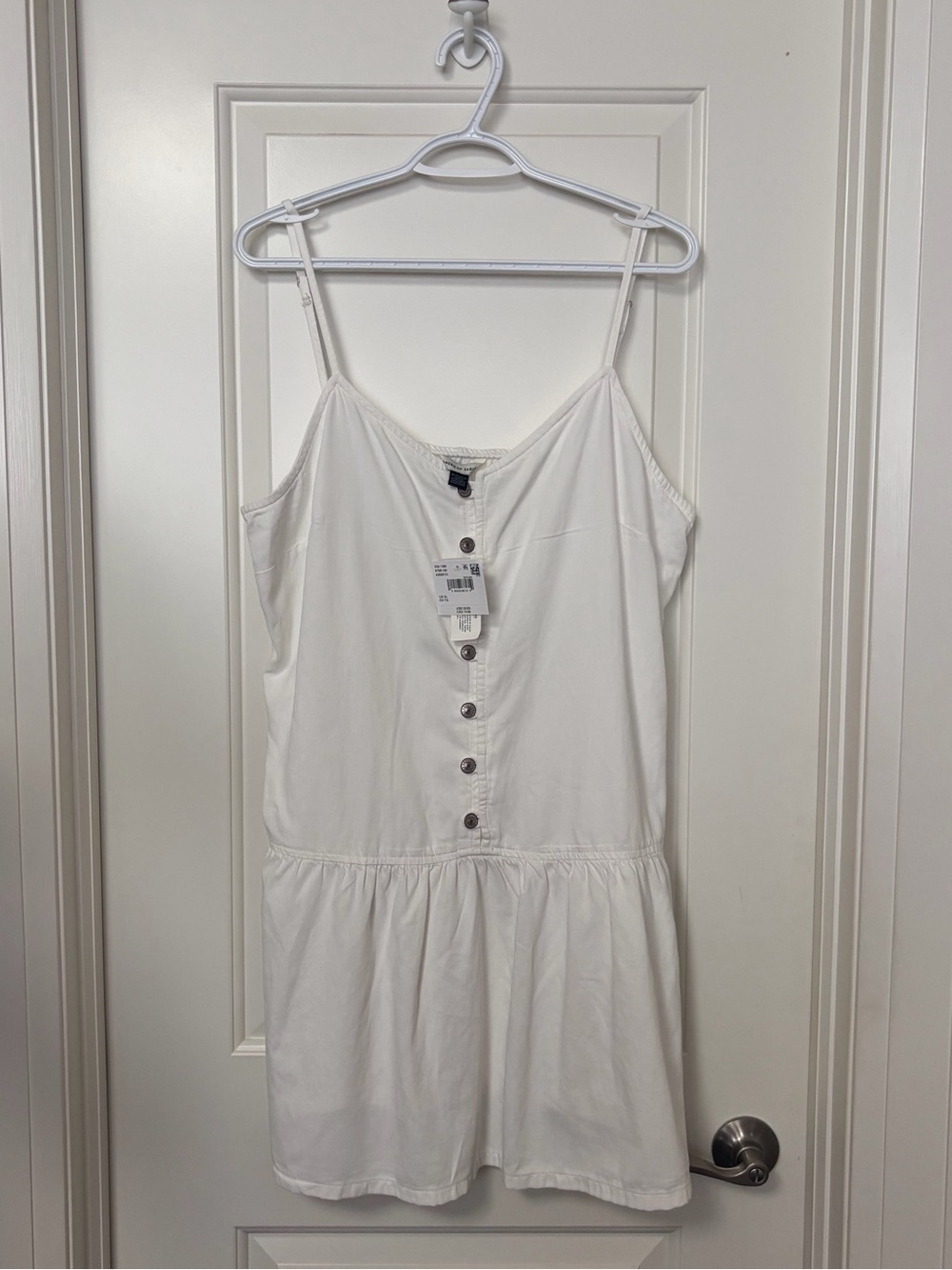 AE White Button-Front Spaghetti Strap Sundress